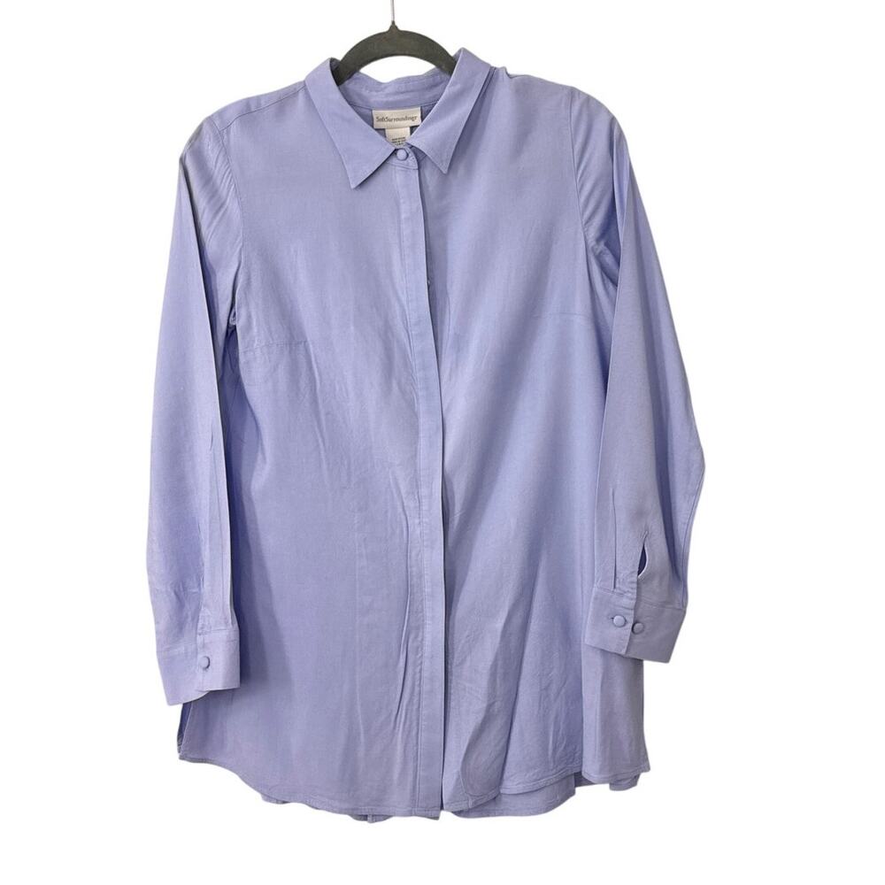 Soft Surroundings Tunic Blouse Preppy Button Down Collared Shirt Size Small